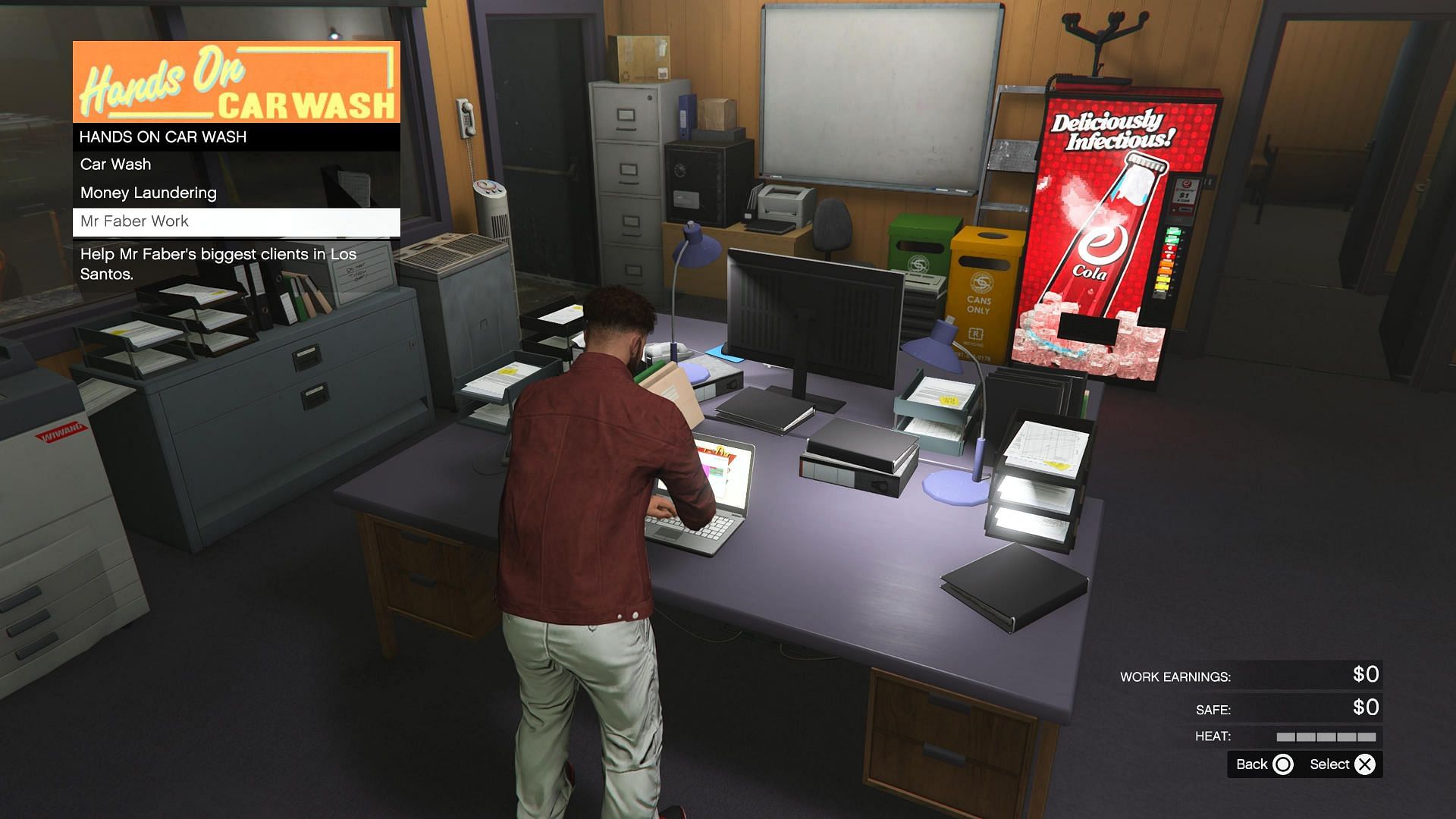 Select Mr. Faber Work here to start any one of these missions (Image via Rockstar Games)